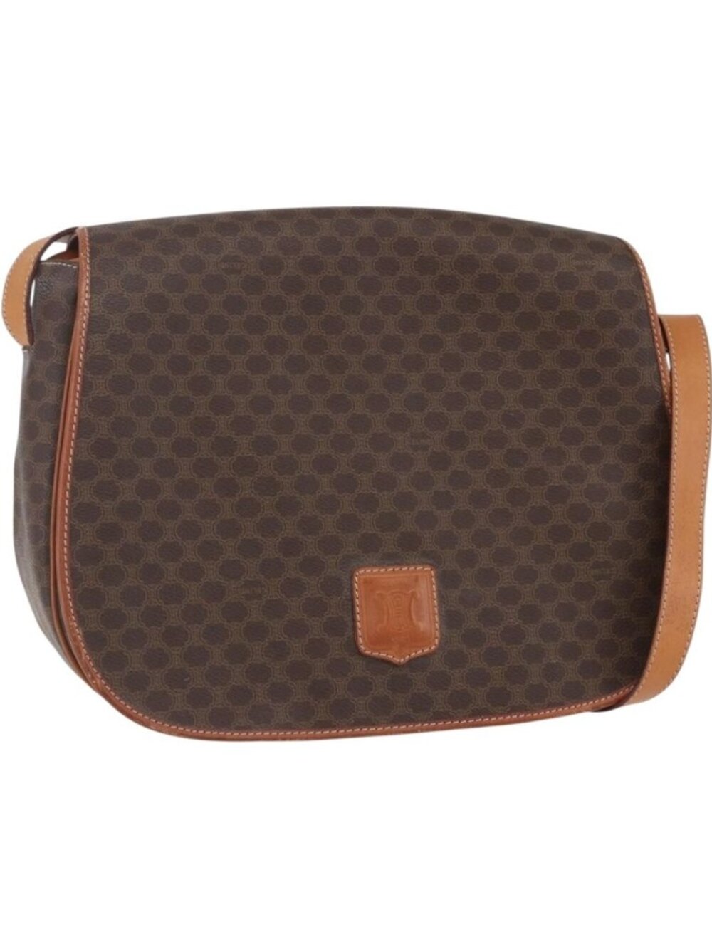 CELINE Macadam Canvas Shoulder Bag PVC Leather Brown Gold